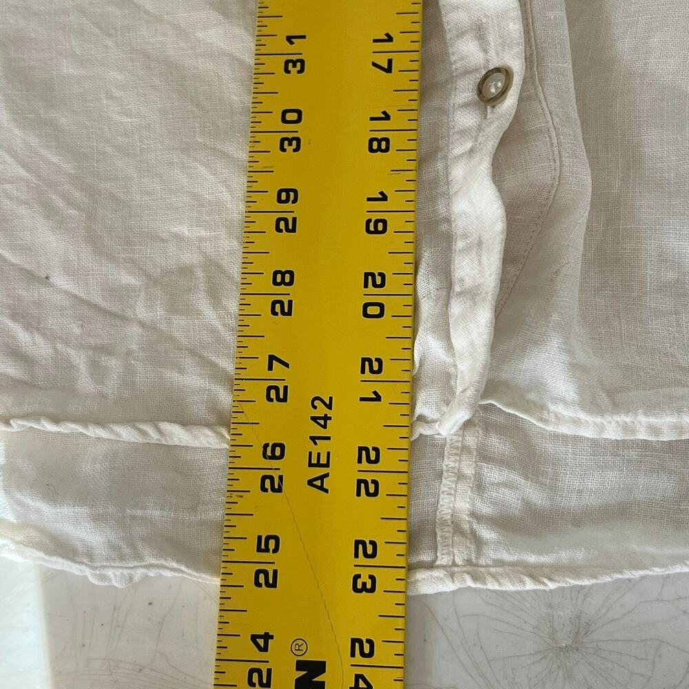 Zara Women's Medium White Linen Button Up Pocket Short Sleeve Cropped Blouse - Picture 6 of 7